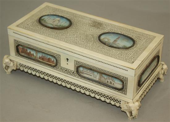 A 19th century Indian pierced ivory rectangular shape casket, overall 9.5in.